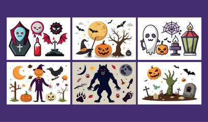Fototapeta premium Spooky halloween decorations and characters for festive autumn celebrations