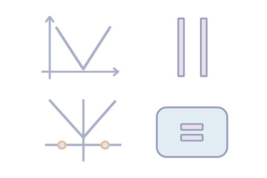 Absolute Value Equations. Isometric vector illustration set Absolute Value Equations: V-shaped graph line, |x| bars notation,
