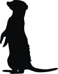 Black silhouette icon of upright meerkat standing on hind legs with long tail, alert posture for wildlife, nature, or design use