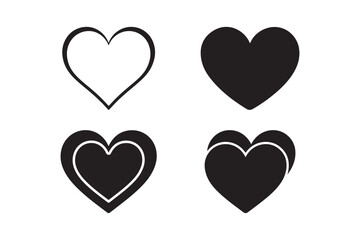 Four stylized heart icons in black and white