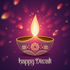 Aesthetic Diwali greetings illustration featuring festive diyas
