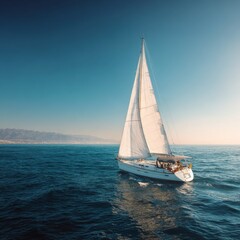Obraz premium Sailboat on a calm ocean under a clear sky