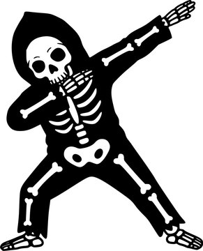 skeleton wear halloween costume and pose dabbing. Funny Animal Vector Clip art. Bone apparel spooky festivity gesture trend.