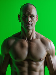 A man with a shaved head