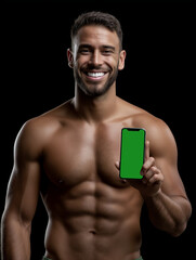 A man with a green phone in his hand