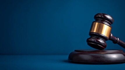 Gavel on Blue Background Dark Wood, Gold Accent, Justice Concept, Law Symbol, legal legal, justice