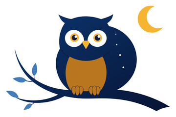 Naklejka premium A wise owl sitting on a tree branch at night