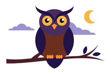 Fototapeta premium A wise owl sitting on a tree branch at night