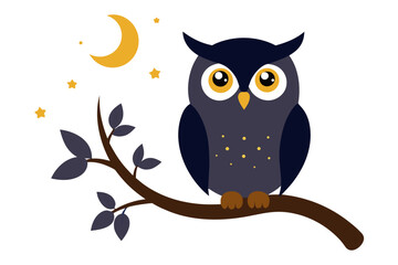 A wise owl sitting on a tree branch at night