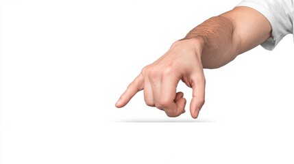 Male Hand Pointing Down Close-up, Isolated White Background, Direction Concept, Hand Gesture hand gesture, pointing