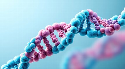 DNA structure in vibrant colors against a soft blue background.