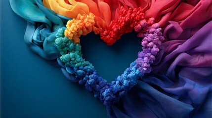 Rainbow Ink Heart Abstract Colorful Composition with Fabric Drape, Heart Shape, vibrant colors Abstract Photography, Color Mixing