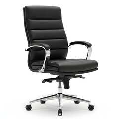 Modern black leather executive office chair with chrome accents