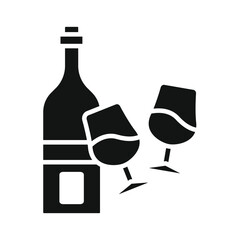 Minimalist black silhouette of a wine bottle and two glasses ready for a toast celebration