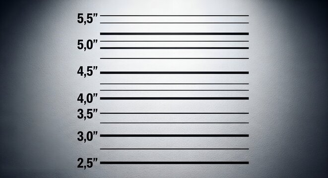 Close up of a height chart or police lineup measurement scale on a textured wall