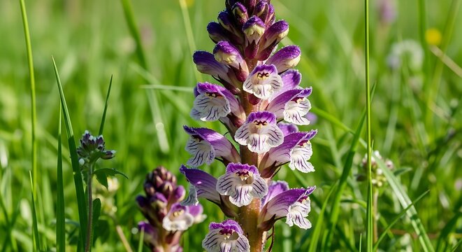 Striking close-up of broomrape flower against vibrant greenery backdrop