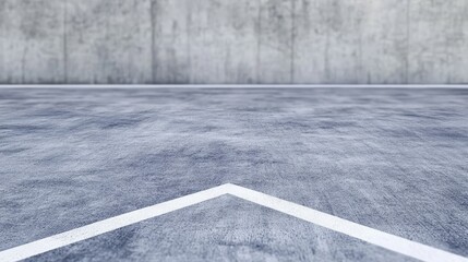 Concrete Corner Baseball Diamond - A perspective shot of a corner of a baseball diamond, marked with a chalk line on a concrete surface against a concrete wall.