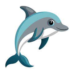 Illustration of cute dolphin jumping out of water, aquatic mammal, sea animal, marine life, ocean art