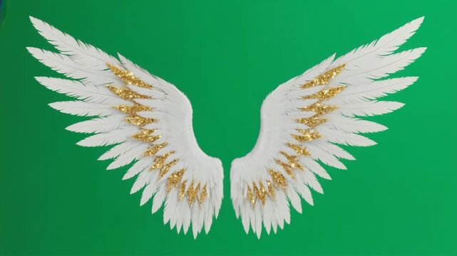 Angel wings animation on green screen background isolated flapping motion, Generative AI