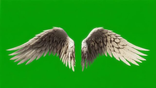 Angel wings animation on green screen background isolated flapping motion, Generative AI