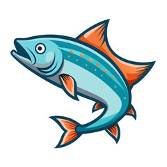 Illustration of a jumping fish, cartoon fish, blue fish, orange fins, fishing, aquatic animal