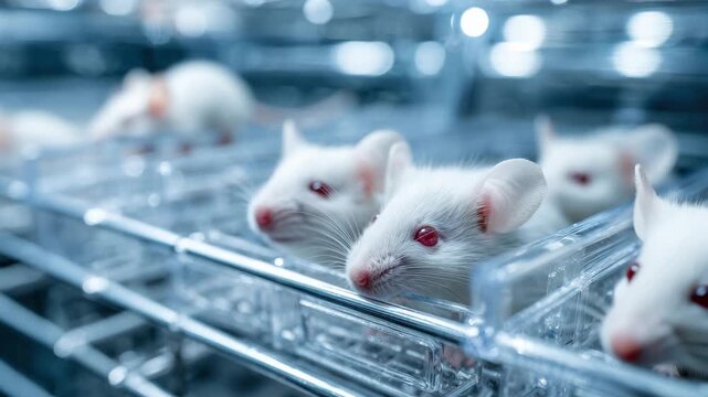 This clip highlights the careful maintenance and observation of laboratory mice used in scientific research. The environment is clean and organized, ensuring proper care for the animals