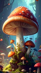Giant mushroom in a mystical forest
