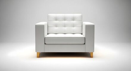 Modern white armchair with tufted back and gold legs