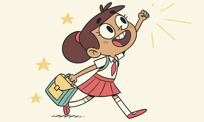 Happy Schoolgirl with Ponytail and Red Tie