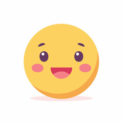Fototapeta premium Happy smiling face emoji with pink blushing cheeks. A cute and friendly yellow emoticon character in a flat minimalist vector style, isolated on a white background