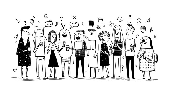 Playful cartoon characters at a party