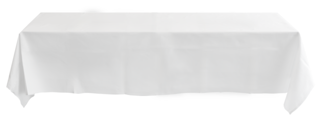 White tablecloth on the table empty mockup. Isolated clipping path on background.