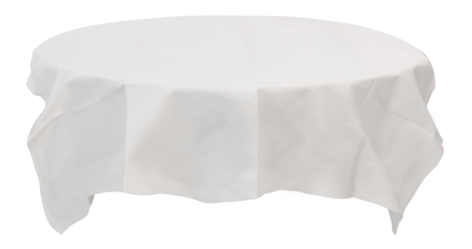 White tablecloth on the table empty mockup. Isolated clipping path on background.