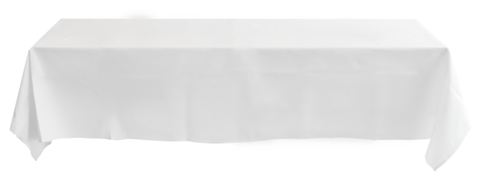 White tablecloth on the table empty mockup. Isolated clipping path on background.