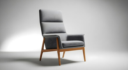 Fototapeta premium Modern high back armchair with wooden legs and patterned upholstery