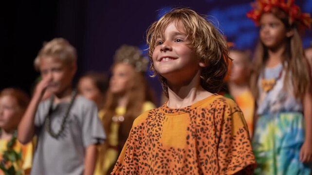 Children Performing on Stage in Costumes at Summer Camp