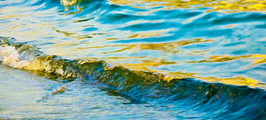 Gold Illuminated Blue Lake Water Ripples at Sunset (filtered photo)