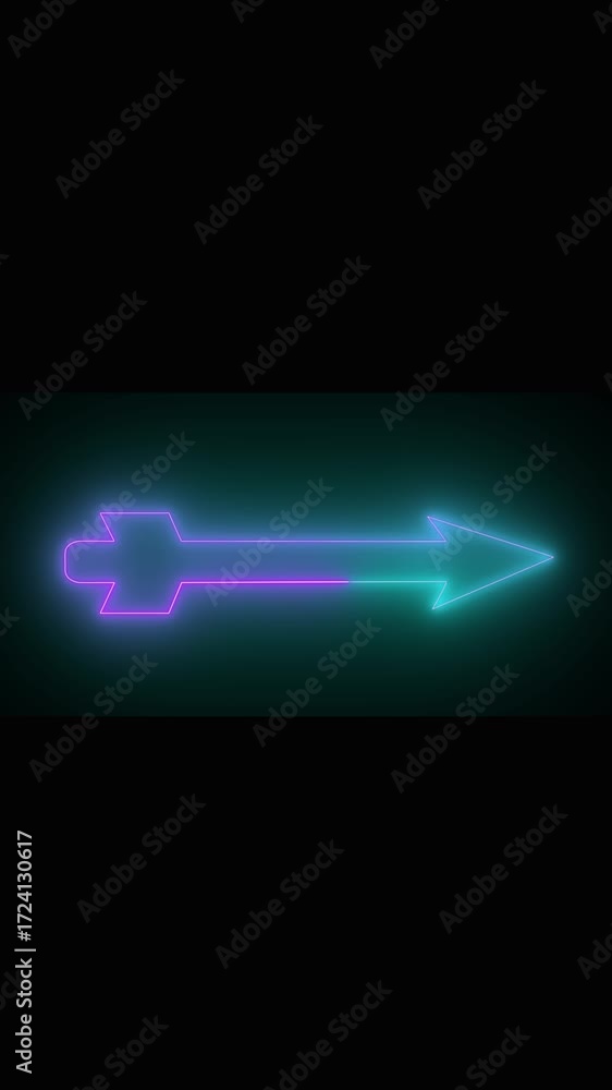Poster glowing teal and purple neon arrow animation seamless loop for cyberpunk and sci fi interfaces verti