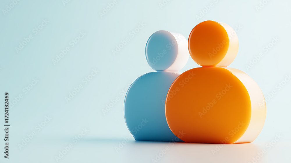 Poster abstract rendering of two stylized figures in conversation. minimalist design concept with blue and 