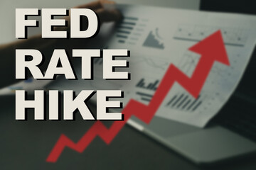 Fed rate hike, financial warning background, rising interest rates, rising or falling stocks