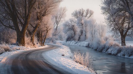 Fototapeta premium winter landscape with river