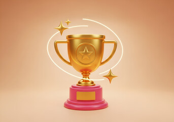 Fototapeta premium Golden trophy with ribbons and stars symbolizing achievement and victory