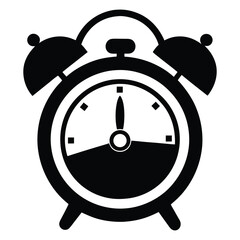 Alarm Clock Silhouette Vector, Classic Bell Timepiece Illustration, Retro Wake Up Clock Graphic Symbol for Time, Deadline, and Schedule EPS