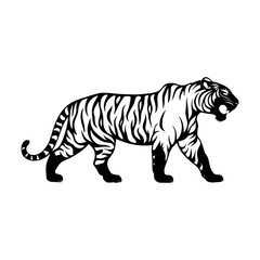 Unique Tiger Silhouette Vector Logo Designs  Black on White with Dynamic Poses, Stripes, Roaring, Walk, Head, Leaping, and Powerful Artistic Illustrations for Premium Icon Graphic Design