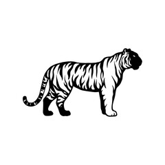 Unique Tiger Silhouette Vector Logo Designs  Black on White with Dynamic Poses, Stripes, Roaring, Walk, Head, Leaping, and Powerful Artistic Illustrations for Premium Icon Graphic Design