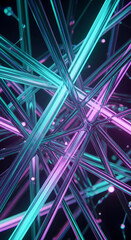 Wallpaper with abstract network of glowing neon tubes in shades of blue and pink