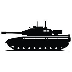 Military Tank Silhouette Vector, Army Armored Vehicle Illustration, Combat War Tank Symbol for Defense, Military Strategy Graphic EPS