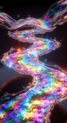Wallpaper with abstract rainbow liquid flowing in a wavy path with sparkles