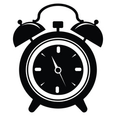Alarm Clock Silhouette Vector, Classic Bell Timepiece Illustration, Retro Wake Up Clock Graphic Symbol for Time, Deadline, and Schedule EPS