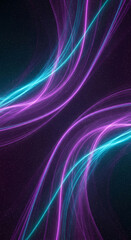 Wallpaper with abstract swirling light trails in vibrant purple and teal colors against a starry background